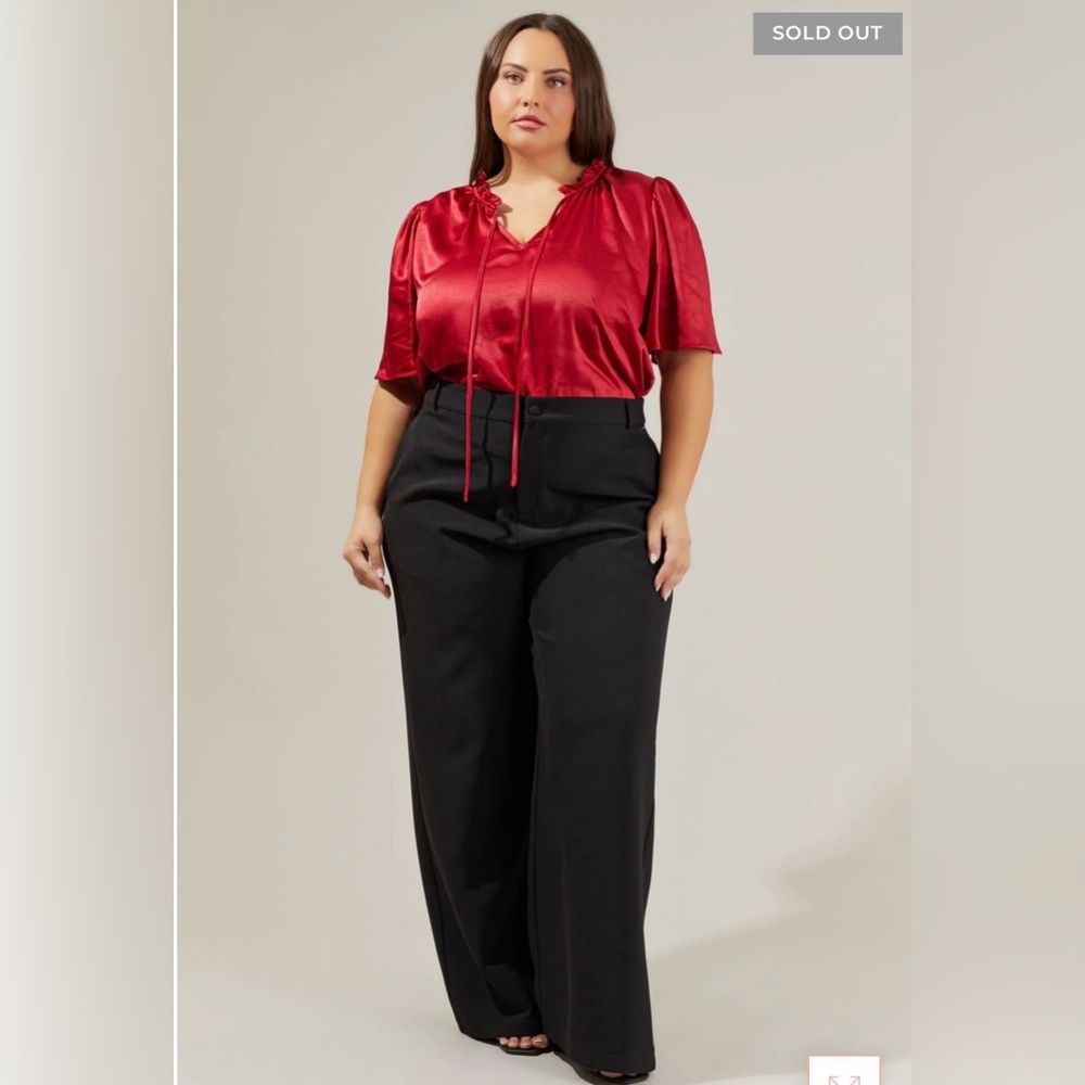 SUGARLIPS angela tie neck blouse in red 1X NWT